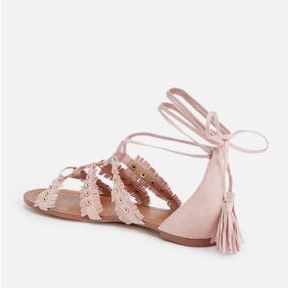 Lace Up Strappy Cut Out Fringe Boho Flat Sandals - Picture 6 of 6